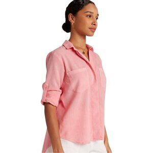 Bella Dahl Pink Tencel Button Down Shirt XS | Soft Long Sleeve High-Low Blouse